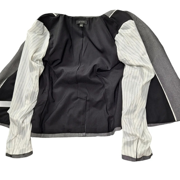 Ann Taylor Sz 8 Sharkskin Iced Slate Gray Two-Button Lined Blazer Jacket Pockets - Picture 13 of 16